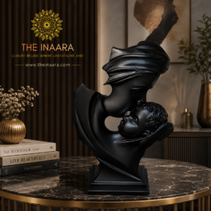 The Inaara Abstract Mother & Child Black Resin Sculpture – Luxury Modern Home Decor Showpiece for Living Room, Office & Gift